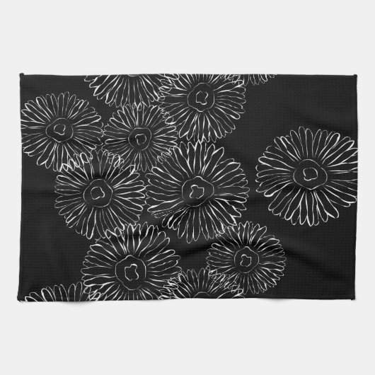 Abstrakte Frühlingsblumen in Schwarz-Weiß Handtuch (Horizontal)
