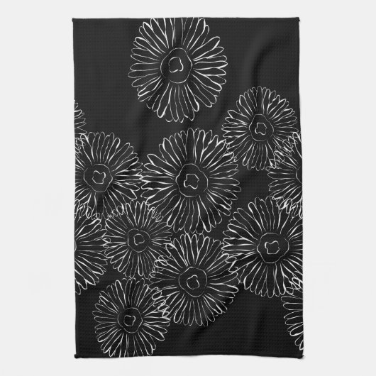 Abstrakte Frühlingsblumen in Schwarz-Weiß Handtuch (Vertikal)