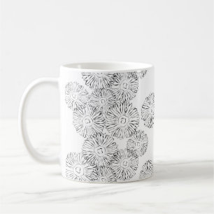 Abstrakte Frühlingsblumen in Schwarz-Weiß Kaffeetasse