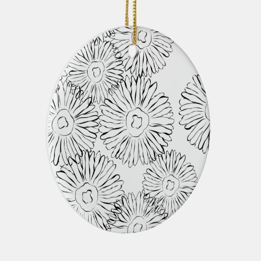 Abstrakte Frühlingsblumen in Schwarz-Weiß Keramikornament (Rechts)