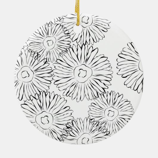 Abstrakte Frühlingsblumen in Schwarz-Weiß Keramikornament (Hinten)