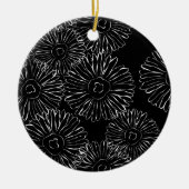 Abstrakte Frühlingsblumen in Schwarz-Weiß Keramikornament (Vorne)