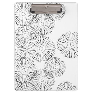 Abstrakte Frühlingsblumen in Schwarz-Weiß Klemmbrett