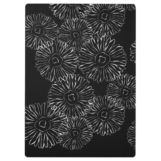 Abstrakte Frühlingsblumen in Schwarz-Weiß Klemmbrett (Rückseite)