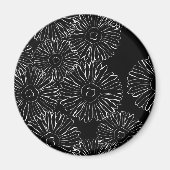 Abstrakte Frühlingsblumen in Schwarz-Weiß Magnet (Vorne)