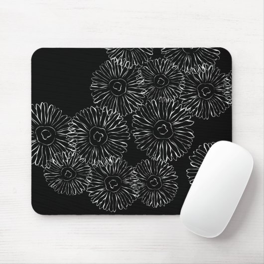 Abstrakte Frühlingsblumen in Schwarz-Weiß Mousepad (Mit Mouse)