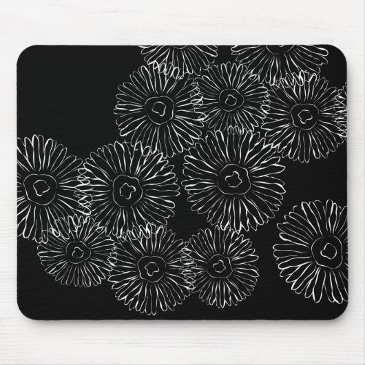 Abstrakte Frühlingsblumen in Schwarz-Weiß Mousepad (Vorne)