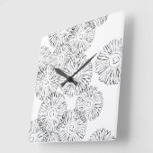 Abstrakte Frühlingsblumen in Schwarz-Weiß Quadratische Wanduhr (Winkel)