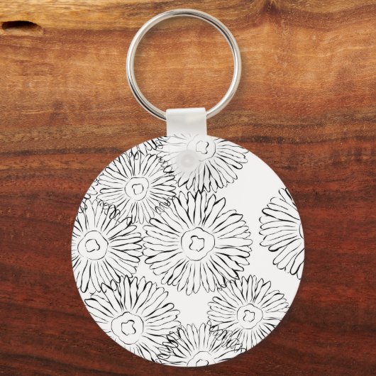 Abstrakte Frühlingsblumen in Schwarz-Weiß Schlüsselanhänger (Vorderseite)