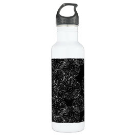 Abstrakte Frühlingsblumen in Schwarz-Weiß Trinkflasche