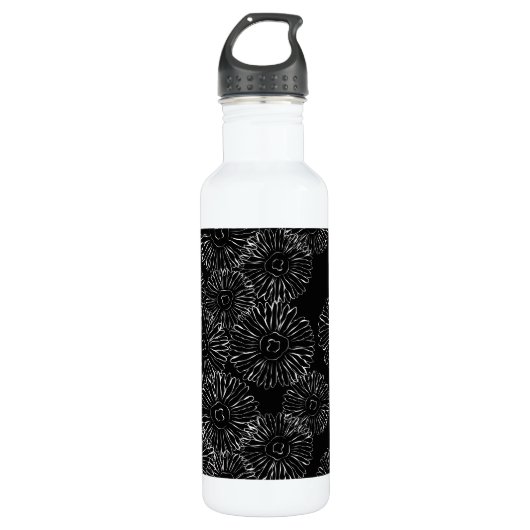 Abstrakte Frühlingsblumen in Schwarz-Weiß Trinkflasche (Vorderseite)