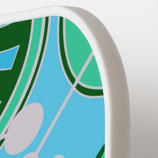 Abstrakte, funky, blau, grün und weiß geformte For Pickleball Schläger (Linke Seite)