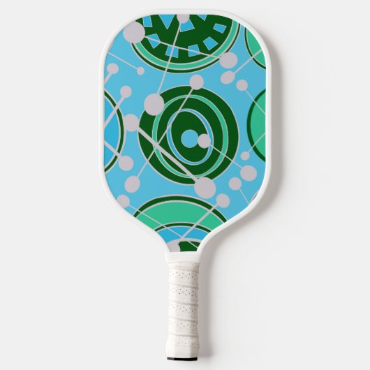 Abstrakte, funky, blau, grün und weiß geformte For Pickleball Schläger (Rückseite)