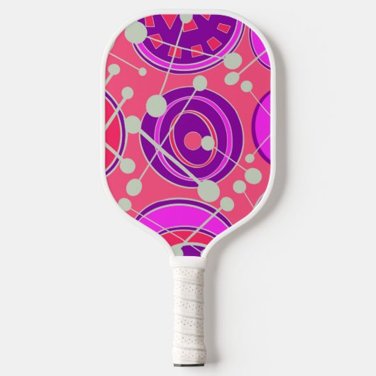 Abstrakte, funky, rosa, lila und weiße Geoformen. Pickleball Schläger (Vorderseite)