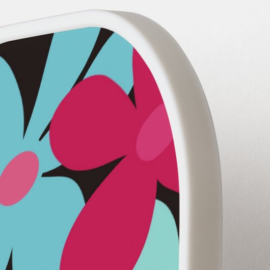 Abstrakte, funky rosa und blaue Blumen Pickleball Schläger (Linke Seite)