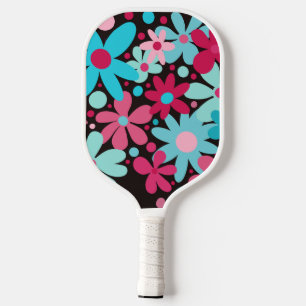 Abstrakte, funky rosa und blaue Blumen  Pickleball Schläger