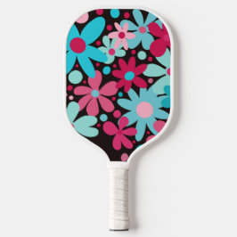 Abstrakte, funky rosa und blaue Blumen Pickleball Schläger