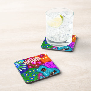 Abstrakte Funky Ukulele Floral Tropical Aquamarin Getränkeuntersetzer