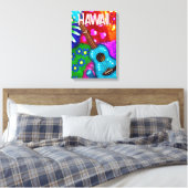 Abstrakte Funky Ukulele Floral Tropical Aquamarin Leinwanddruck (Insitu (Schlafzimmer))
