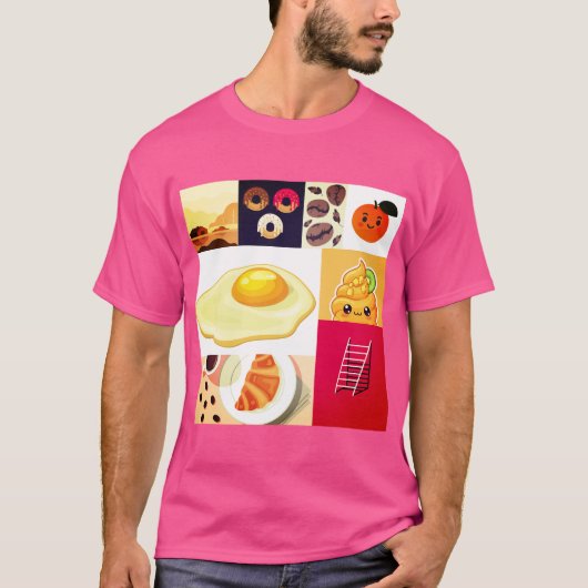 Abstrakte Fusion – Ei, Eis, Leiter & Kaffee T-Shirt (Vorderseite)