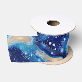 Abstrakte Galaxie-Kunst in blauen goldenen Schwirl Satinband