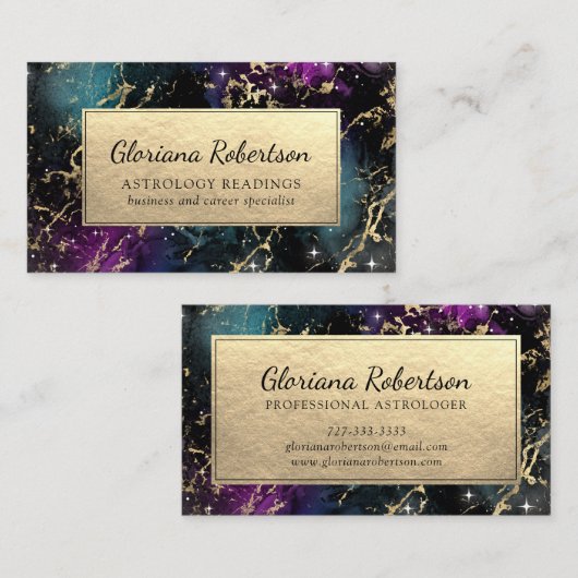 Abstrakte Galaxy Lila Aquamarin Blue Gold Overlays Visitenkarte (Vorne/Hinten)
