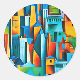 Abstrakte Gebäude Stadtbild Wolkenkratzer Kunst, D Runder Aufkleber