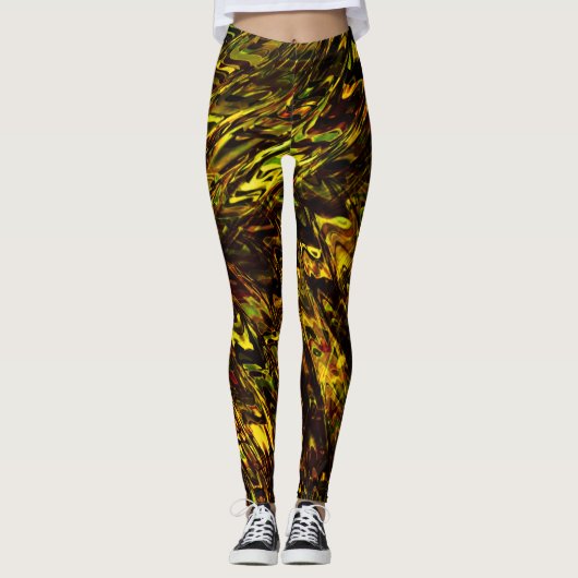Abstrakte gebogene große Bänder in goldfarbenen bi Leggings (Vorderseite)