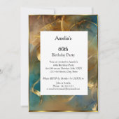 Abstrakte Geburtstagspartei Blau aquamarines Gold Einladung (Vorderseite)