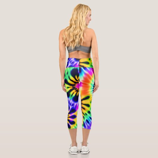 Abstrakte Gefärbte Krawatte Adire Muster Capri Leggings (Rückseite)