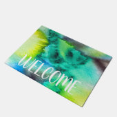 Abstrakte gefärbte Krawatte aus blaugrünem Marmor Fußmatte (Schrägansicht)