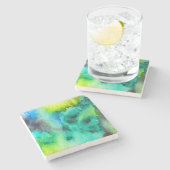 Abstrakte gefärbte Krawatte aus blaugrünem Marmor Steinuntersetzer (Seitenansicht)