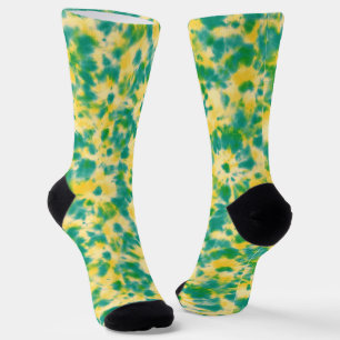 Abstrakte Gefärbte Krawatte von Grün und Gelb Socken