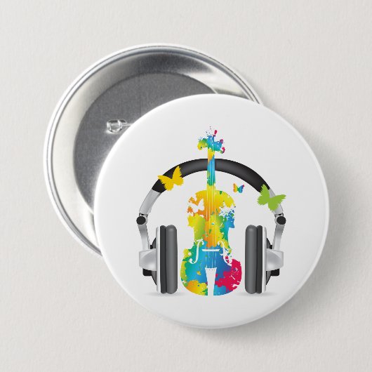Abstrakte Geige mit Kopfhörern und Musik Button (Vorne & Hinten)