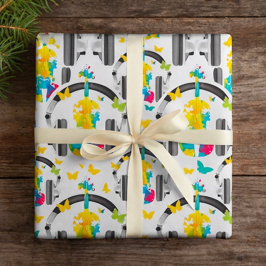 Abstrakte Geige mit Kopfhörern und Musik Geschenkpapier