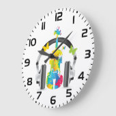 Abstrakte Geige mit Kopfhörern und Musik Große Wanduhr (Winkel)