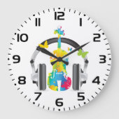 Abstrakte Geige mit Kopfhörern und Musik Große Wanduhr (Vorderseite)