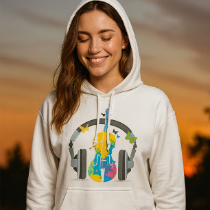 Abstrakte Geige mit Kopfhörern und Musik Hoodie