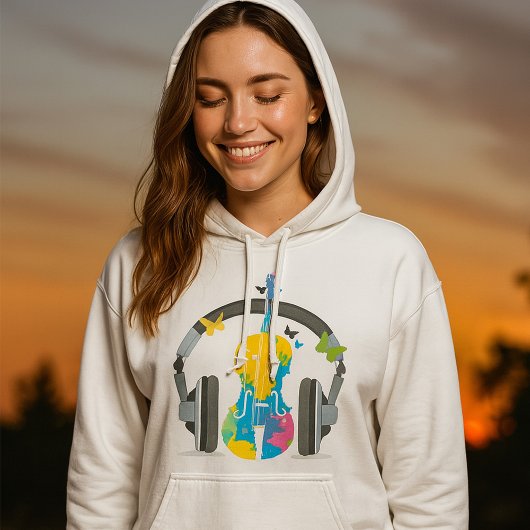 Abstrakte Geige mit Kopfhörern und Musik Hoodie