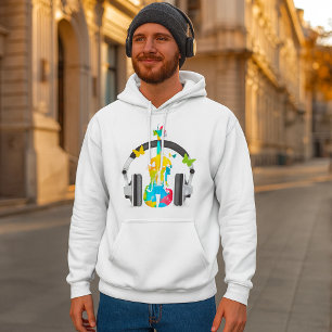 Abstrakte Geige mit Kopfhörern und Musik Hoodie
