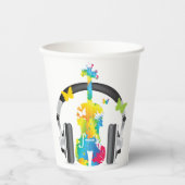 Abstrakte Geige mit Kopfhörern und Musik Pappbecher (Vorderseite)