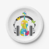 Abstrakte Geige mit Kopfhörern und Musik Pappteller (Vorderseite)
