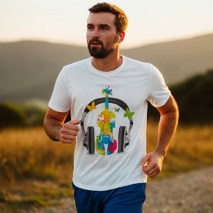 Abstrakte Geige mit Kopfhörern und Musik T-Shirt