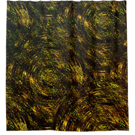 Abstrakte gekrümmte Bänder in goldgrün und dunkels Duschvorhang (Vorderseite)
