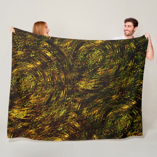 Abstrakte gekrümmte Bänder in goldgrün und dunkels Fleecedecke (Beispiel)