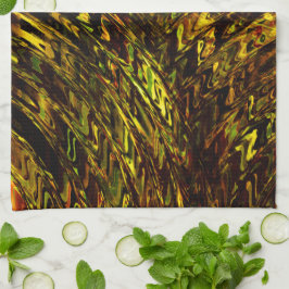 Abstrakte gekrümmte Bänder in goldgrün und dunkels Geschirrtuch