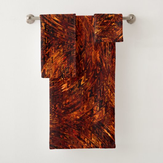 Abstrakte gekrümmte Bänder in rötlich-goldfarbenen Badhandtuch Set (Insitu)