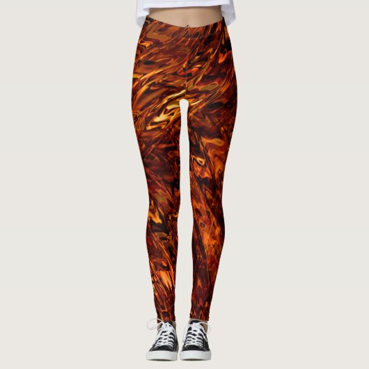 Abstrakte gekrümmte Bänder in rötlich-goldfarbenen Leggings (Vorderseite)
