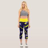 Abstrakte Gelbblau Capri Leggings (Vorderseite)
