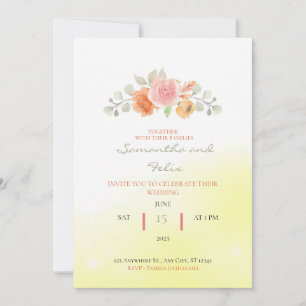 Abstrakte gelbe Hochzeitseinladung mit Rosen Einladung